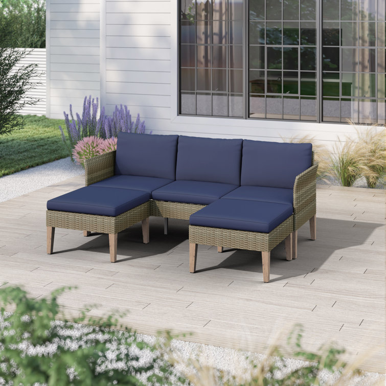 Aubre 3 Piece Outdoor Conversation Set with Sofa and Ottomans